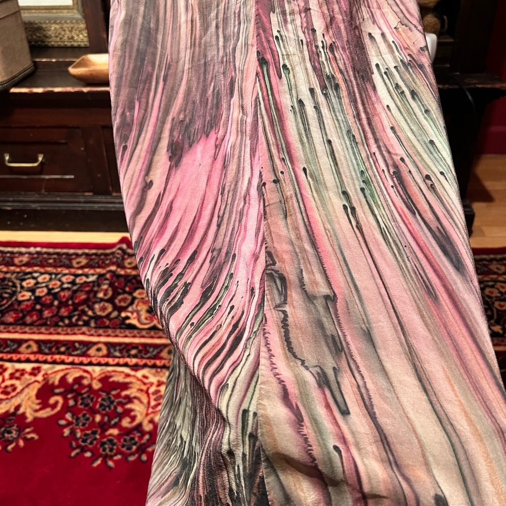 Vintage L Leeanne Original Hand Painted Silk Drip Maxi Skirt One Size View 2